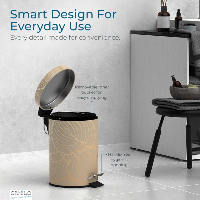 Sanilo Small Bathroom Trash Can with Lid [1.3 Gallon] - Lidded Tiny Trashcan for Garbage - Mini Metal Bin with Soft Closing Mechanism - Bath Room Accessoire Wastebin with Inner Bucket (Hosta) - Image 4